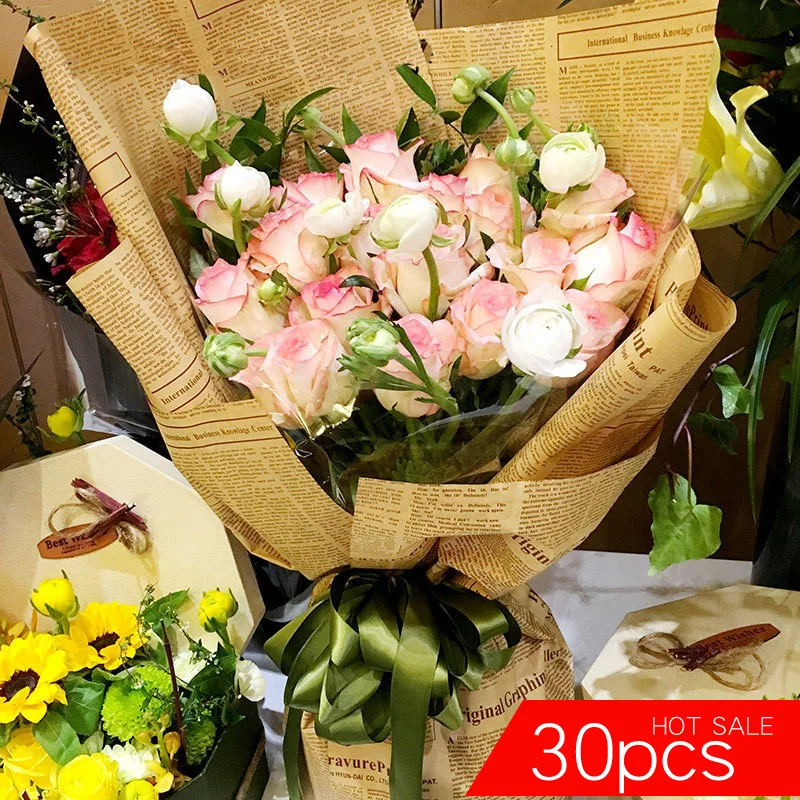 Newspaper Flower Wrapping Monochrome Brown Paper Newsprint Gift Kraft