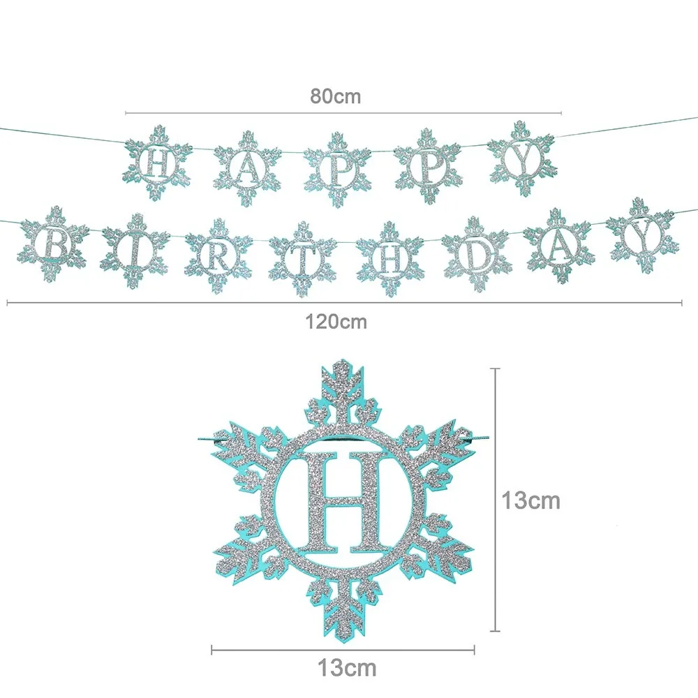 Silver Blue Glitter Happy Birthday Banner Ice and Snow Garland Winter Snowflake Holiday Wall Decoration Frozen Girl Decor