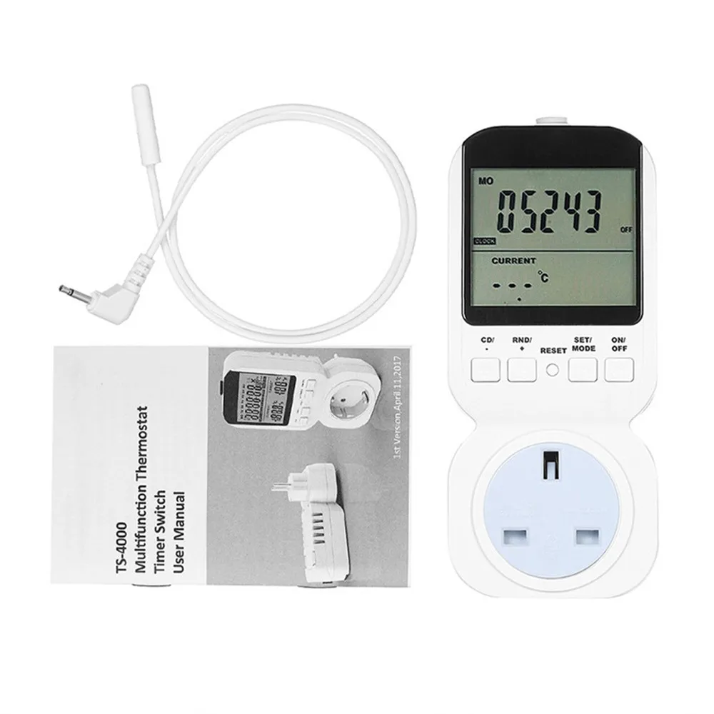 

Multi-function Thermostat Timer Switch Socket with Sensor Probe Digital Clock LCD Display Energy-saving Mechanical Timing Switch