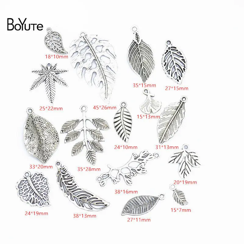 BoYuTe Factory Direct Wholesale Mix 16 Styles Tibetan Silver Leaf Pendant Diy Metal Alloy Jewelry Accessories (2)