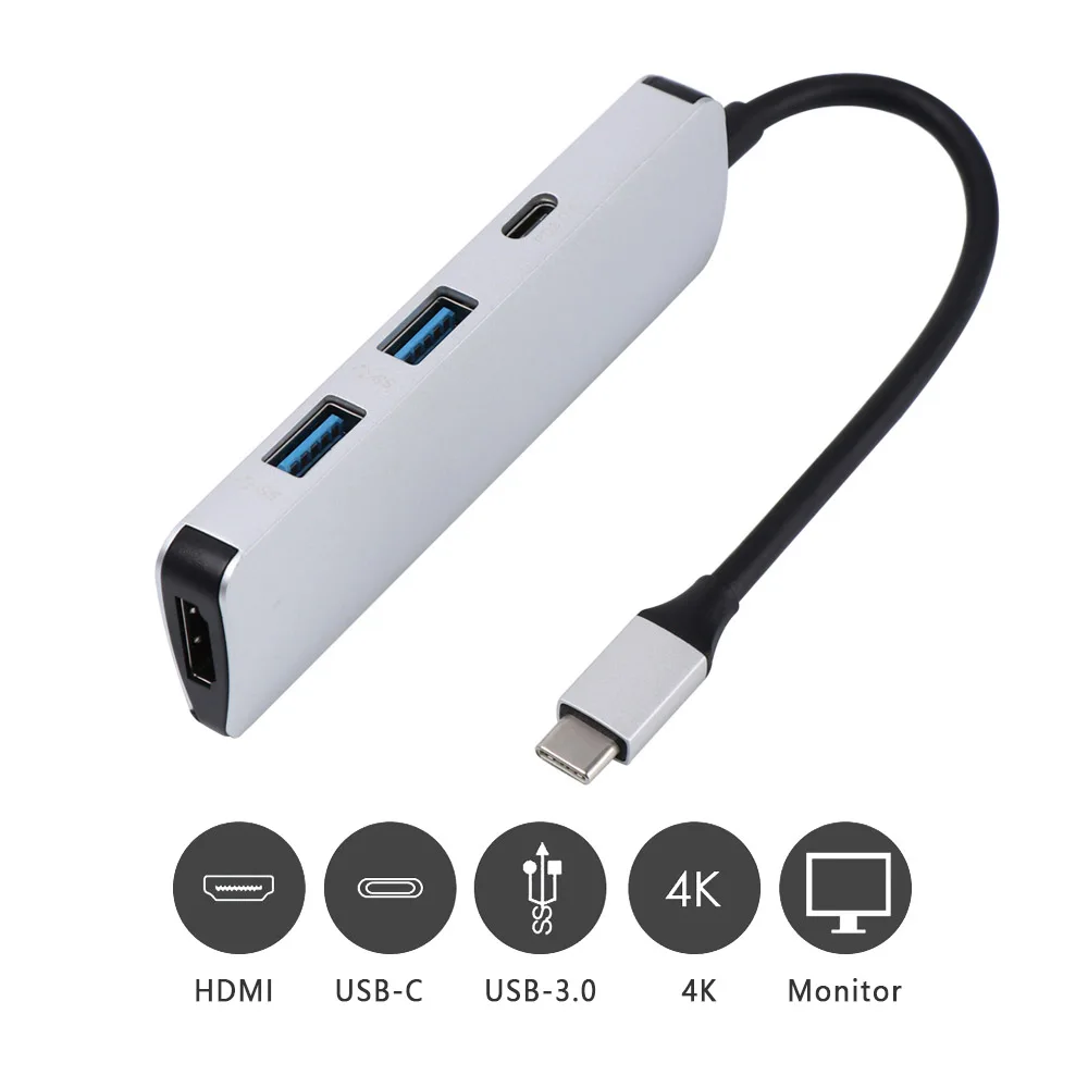 

hot-4 in 1 Type C Hub 4K HDMI Output 2 USB 3.0 Port USB-C Converter Multi-port Adapter for Mac Book Pro Chromebook