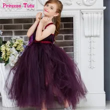 Handmade Tulle Tutu Dress Purple Flower Girl Dresses Princess Costume Kids Pageant Dance Wedding Birthday Bridesmaid