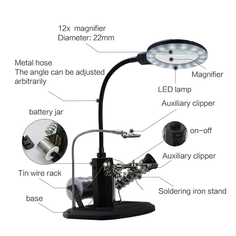 BEST-308L ремонтный стол увеличительное стекло с железной рамой Оловянная проволочная рама сварочная верстак Лупа с вспомогательным зажимом для телефона