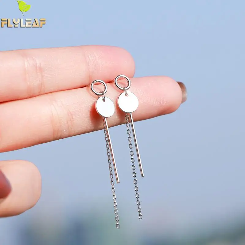 

100% 925 Sterling Silver Flyleaf Drop Tassel Long Earrings For Women Leaves Dangle Earings Fashion Jewelry Ball Drop Earrings