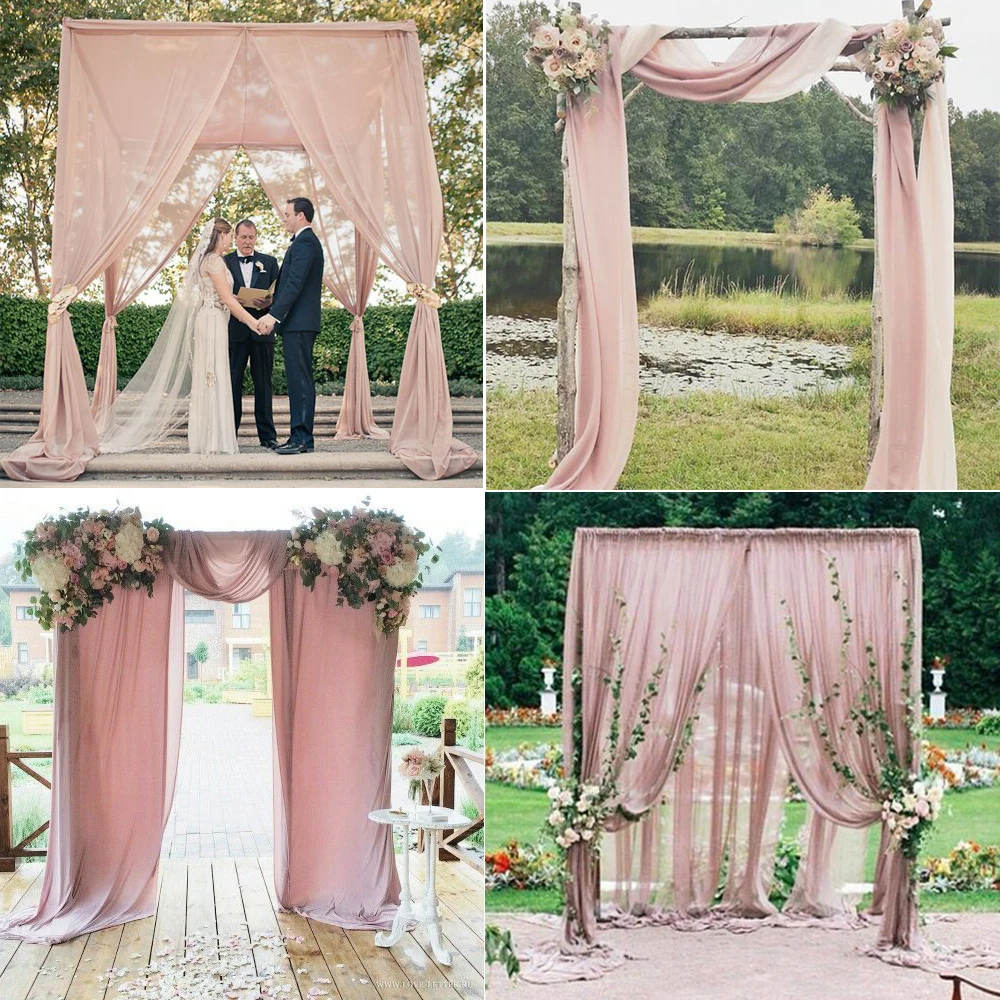 5M Nude Pink Chiffon Fabric For Wedding Backdrops Party Ceremony Arch Drapery Venue Hanging Decorations Favors