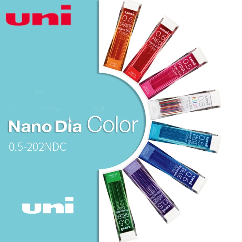 Japan Uni Nano Dia Color 0.5-202NDC Colored Mechanical Pencil Leads Refills 0.5mm Writing Supplies 202NDC Stationery japan pentel 30ml golden silver poster color degumming gouache pigment advertising paint calligraphy drawing supplies