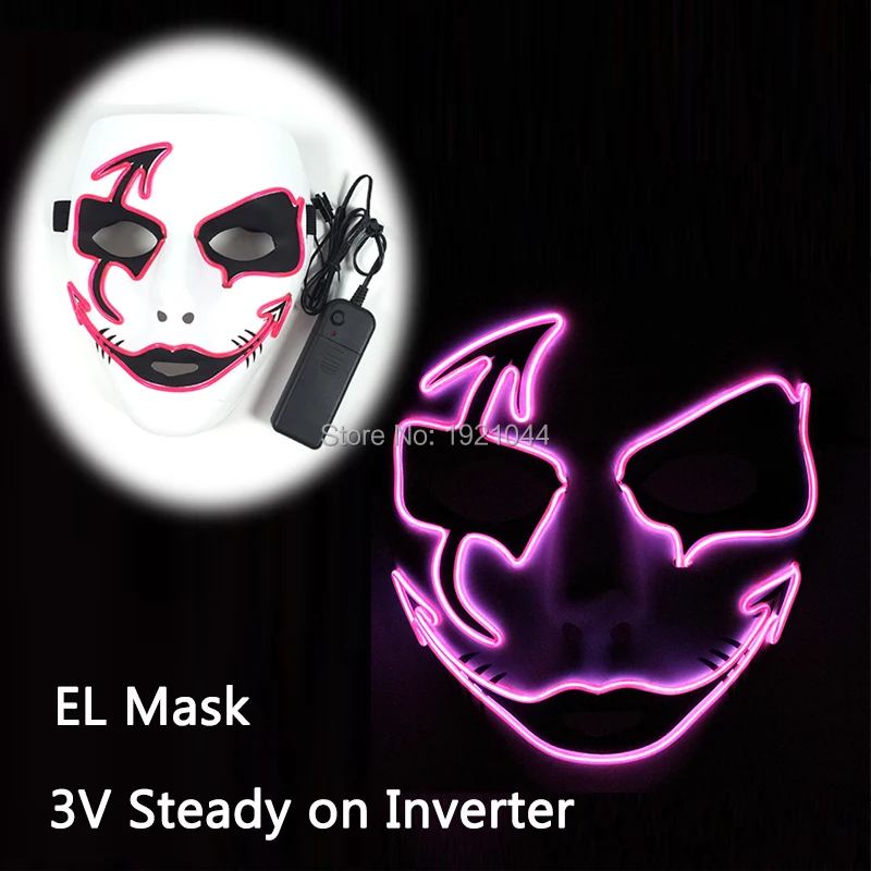 

Blinking Funny Cute EL Wire LED Mask+3V Steady on Mask 10Color Choice Neon glow light Masquerade Mask For Party Supplies