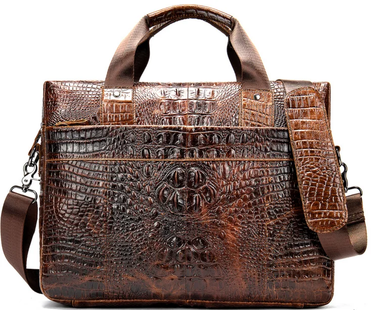 الرجعية نمط تمساح الرجال حقيقية حقيبة جلدية Crossbody الكتف جلد البقر محمول حقيبة ساعي الأعمال يد D251