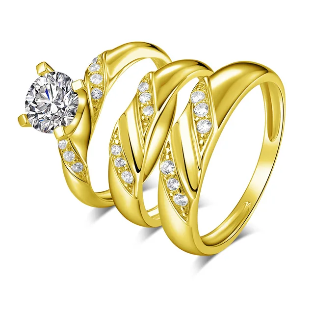 2021 brand new 18k real gold vacuum plated rings women men wedding AINUOSHI 6.4g Real Gold TRIO Rings 10k Yellow Gold Couple Wedding Ring