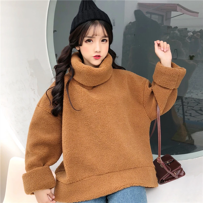

Lovely Cutey Sweatshirts Women 2018 Soft Hairy High-Neck Outerwear Thickened Clothe Loose Female Casual Student Coat Warm Girl's