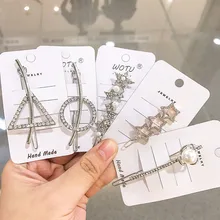 1 шт. заколка для волос с пряжкой, алмазная, Геометрическая, треугольная, круглая, звездная Шпилька, головной убор с жемчугом G0429