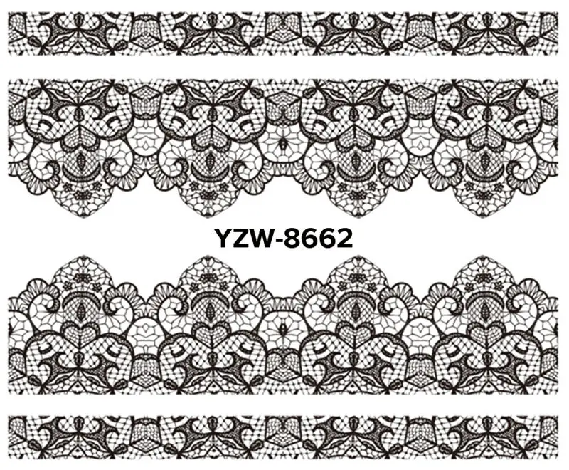 YZWLE, 1 лист, на выбор, черный кружевной цветок, дизайн ногтей, водные переводные наклейки, переводные наклейки для ногтей - Цвет: YZW8662