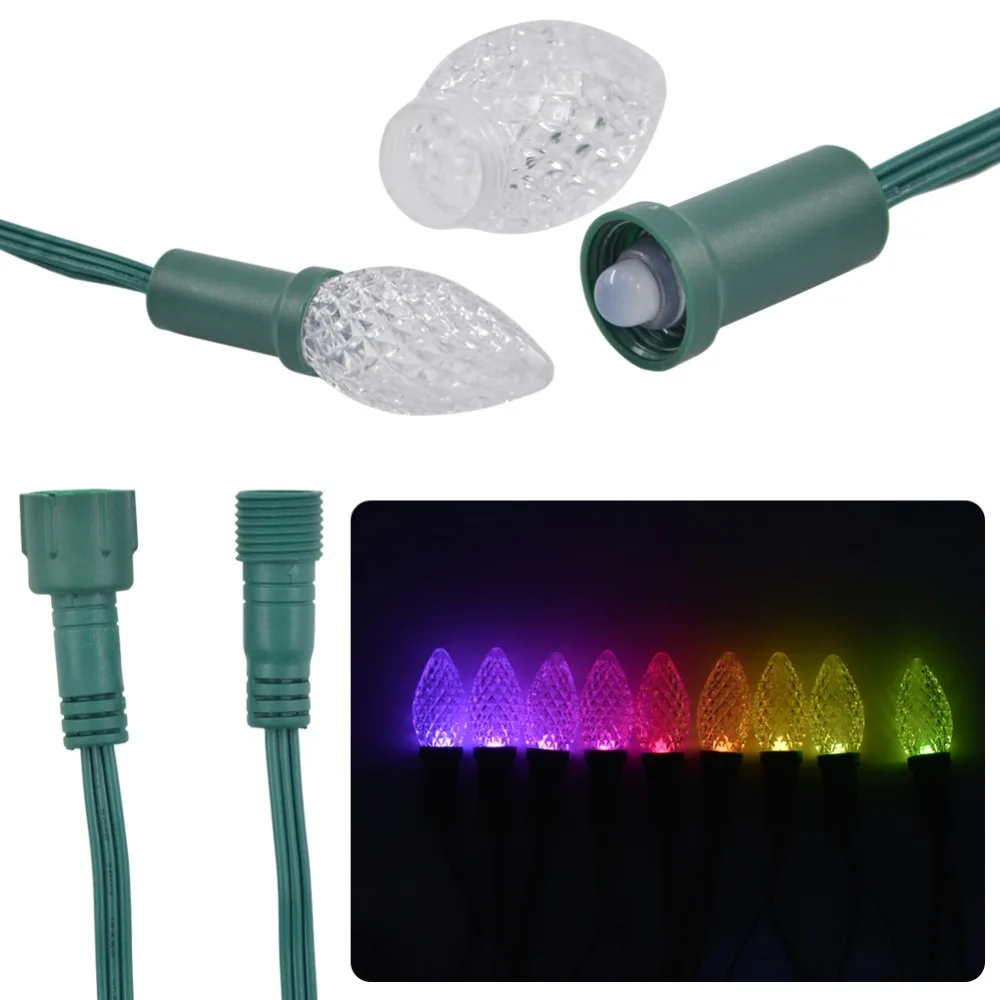 

200pcs 50nodes/strand C7/C9 S20 DC12V WS2811 Addressable RGB LED Christmas light strings outdoor pixel Module GREEN 12cm wire