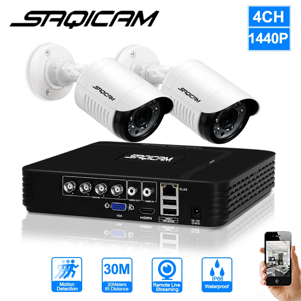 Saqicam 4CH 4MP Onvif Гибридный DVR 2 шт. ночного видения водостойкая наружная P 1440 p ИК камера