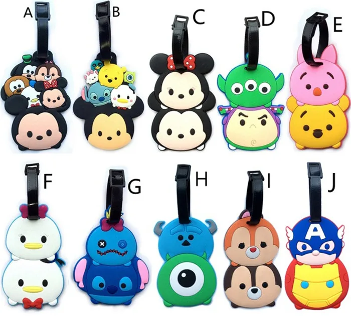 

5 pcs Tsum Tsum lot Minnie Mickey Stitch America Iron Man Daisy Donald figures luggage tag PVC bag pendants free shipping