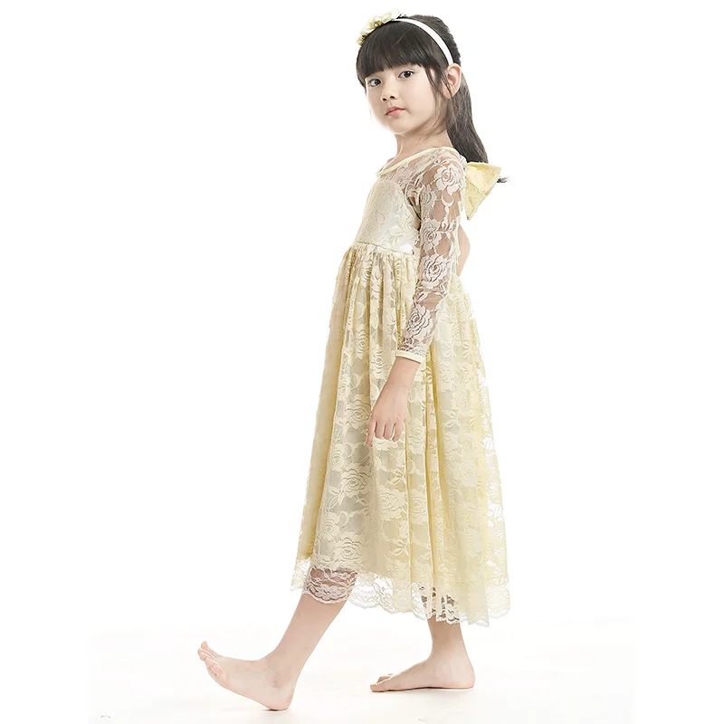 US $70.32 Kaiya Angel Factory Lace Girl Dress Full Length Wedding Dress Boutique Girl Clothing Flower Lace Dress With Bow