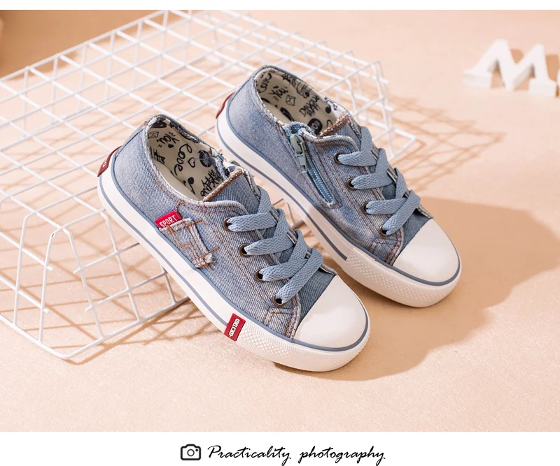 Denim Jeans Boys Sneakers Kids Shoes Girls New 2018 Brand Autumn Fashion Zip Canvas Breathable Casual Rubber Sole Children Shoes 1701 (5)