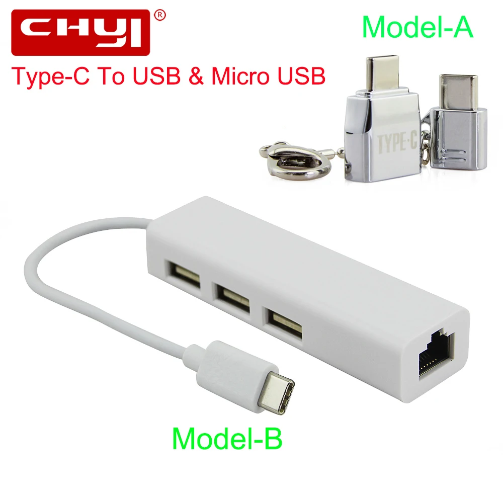 USB chyi Тип-C концентратор USB-C до 3 Порты и разъёмы USB2.0+ Rj45 коммутатора Ethernet 10/100 Мбит сетевой адаптер Micro USB C сплиттер для ПК, ноутбука, настольного компьютера