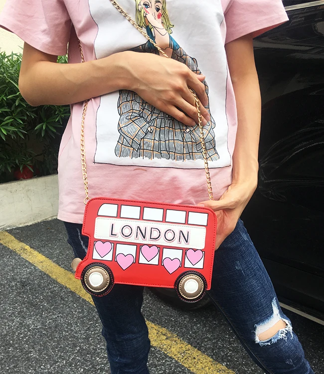 Милый дизайн экскурсионного автобуса вышитая буква мультяшный принт девушка цепь кошелек мини сумка женская сумка через плечо сумочка