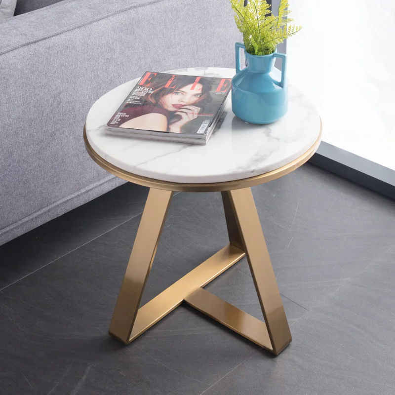 Nordic marble side round table angle post-modern light luxury living room stainless steel gold-plated small coffee table