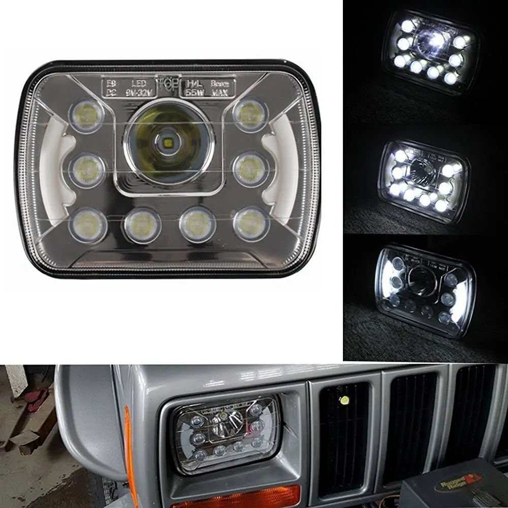 

5x7 inch 55W High Low Beam Led Headlights For Wrangler YJ Cherokee XJ Trucks 4X4 Offroad with Angel Eyes DRL(Pair)