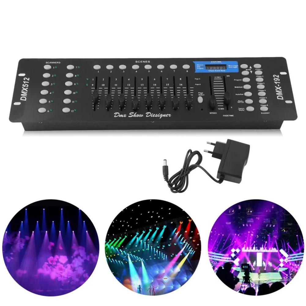 

192 Channels DMX512 Controller DJ Equipment Console Stage Lighting Programmer Party DJ Disco Operator Equipment Black EU Plug