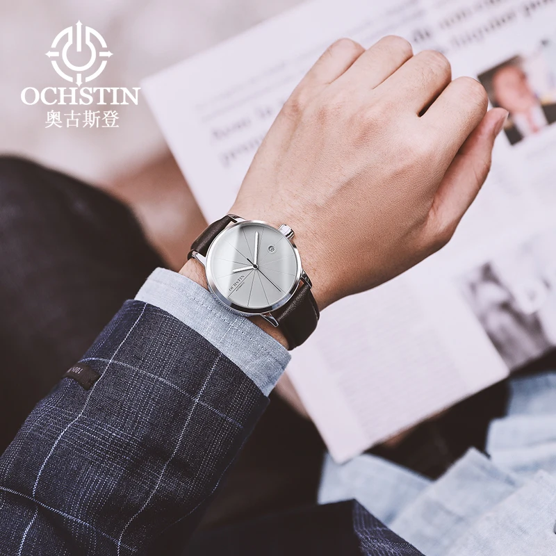 أعلى العلامة التجارية OCHSTIN ساعة رجالية فاخرة تاريخ الرياضة التلقائي ساعات آلية الذكور ساعة جلدية أسلوب بسيط ساعة معصم relogio