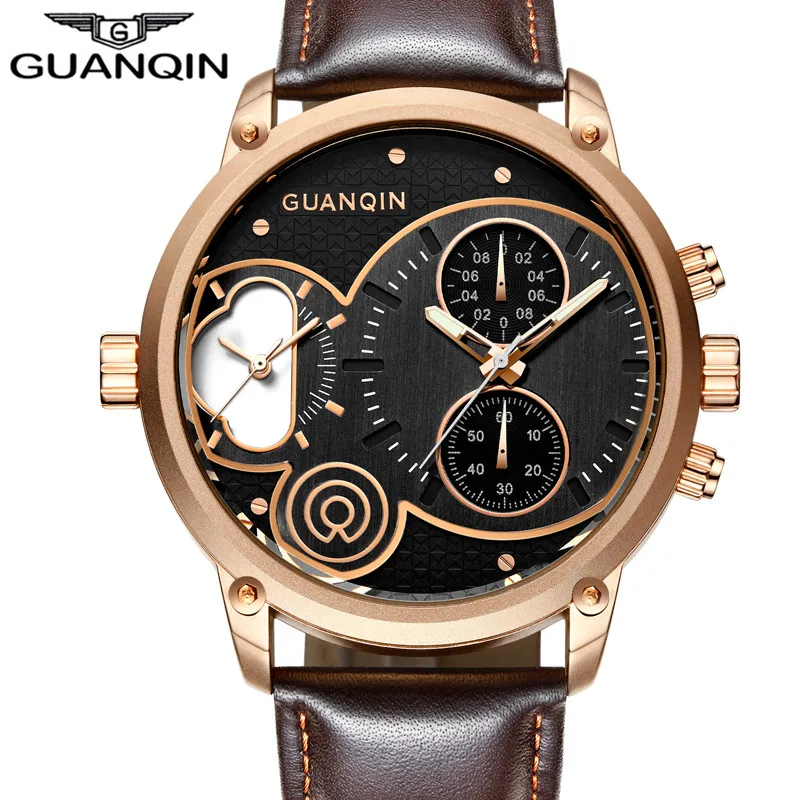 

GUANQIN Luxury Brand Creative Men Sport Chronograph Luminous Hands Clock Retro Leather Big Dial Quartz Watch Relogio Masculino