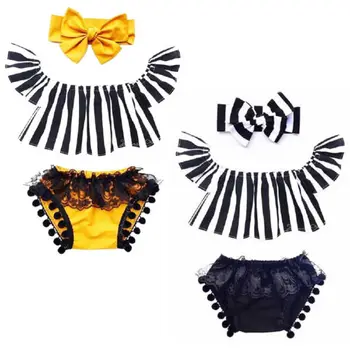 

Newborn Infant Baby Girls Striped Sunsuit 3Pcs Set Clothing Toddler Girls Kids Blouse Tops Lace Tut Shorts Romper Set Clothes