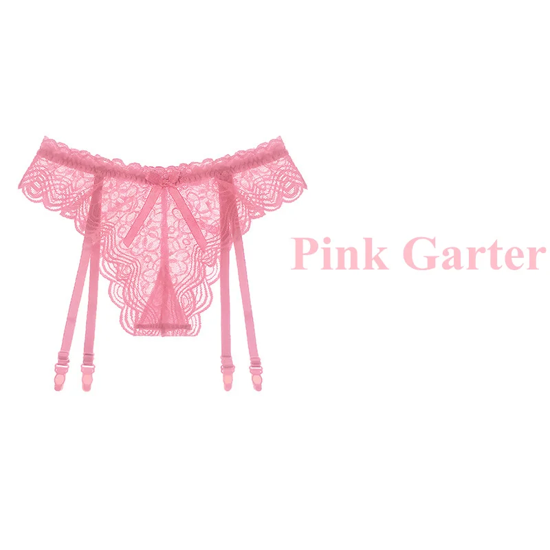 Pink Garter Прозрачные кружевные сексуальные нейлоновые колготки, кружевные подвязки с поясом+ силиконовые сексуальные чулки для женщин, нижнее белье, сексуальное нижнее белье, свадебные подтяжки, набор - Цвет: Pink Garter
