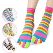 Модные носки с пятью пальцами для девочек Calcetines, повседневные Мягкие хлопковые носки с пальцами, цветные женские полосатые носки Sokken
