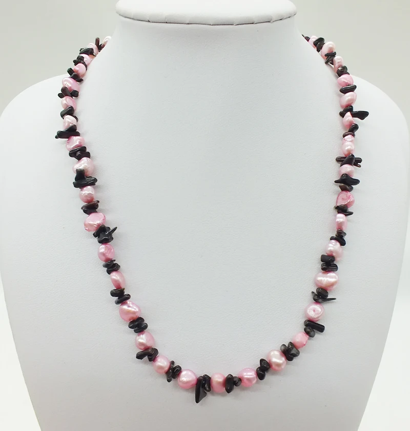 

NO --801# 6-7MM Little girl necklace. Pink pearls with black coral, very beautiful necklace 17"
