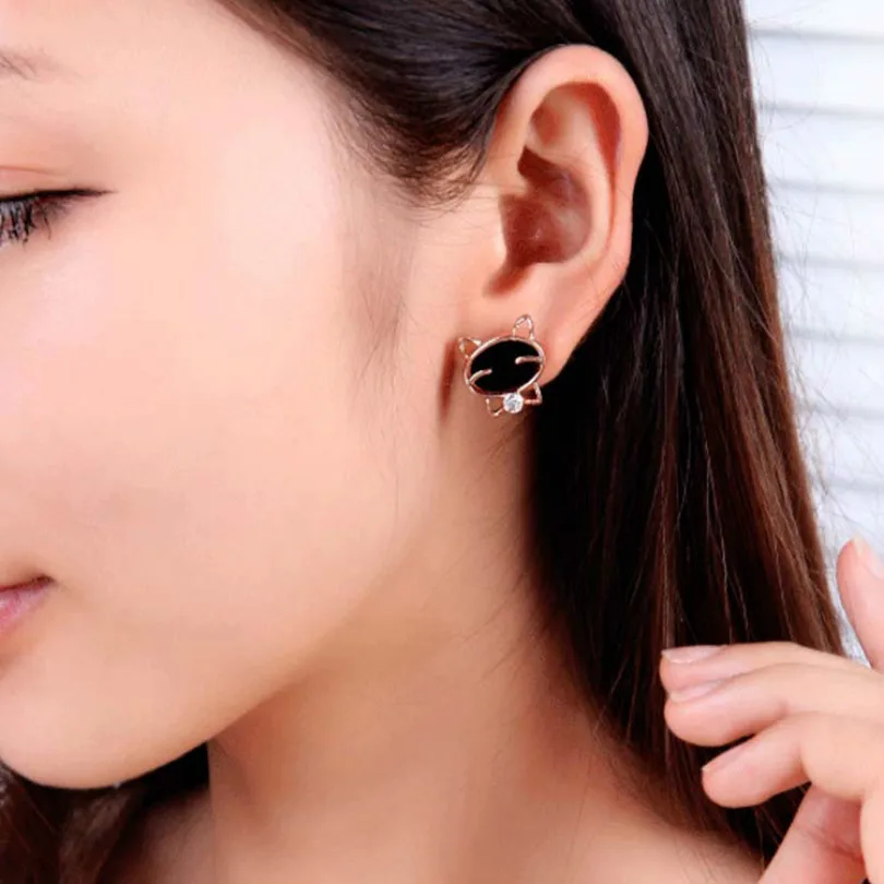Fashion Jewelry Fine Crystal Earrings Cute Charming Black Smiley Cat Elegant Earrings Bohemian Women's Earrings