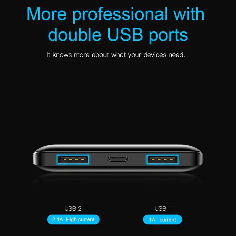 Baseus Slim 10000mAh Power Bank Dual USB LCD Powerbank Portable External Battery Pack Charger For Mobile Phones Tablet Poverbank