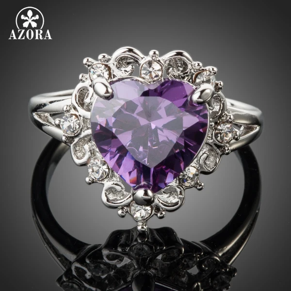 

AZORA White Gold Color Purple Heart Stellux Austrian Crystal Ring TR0085