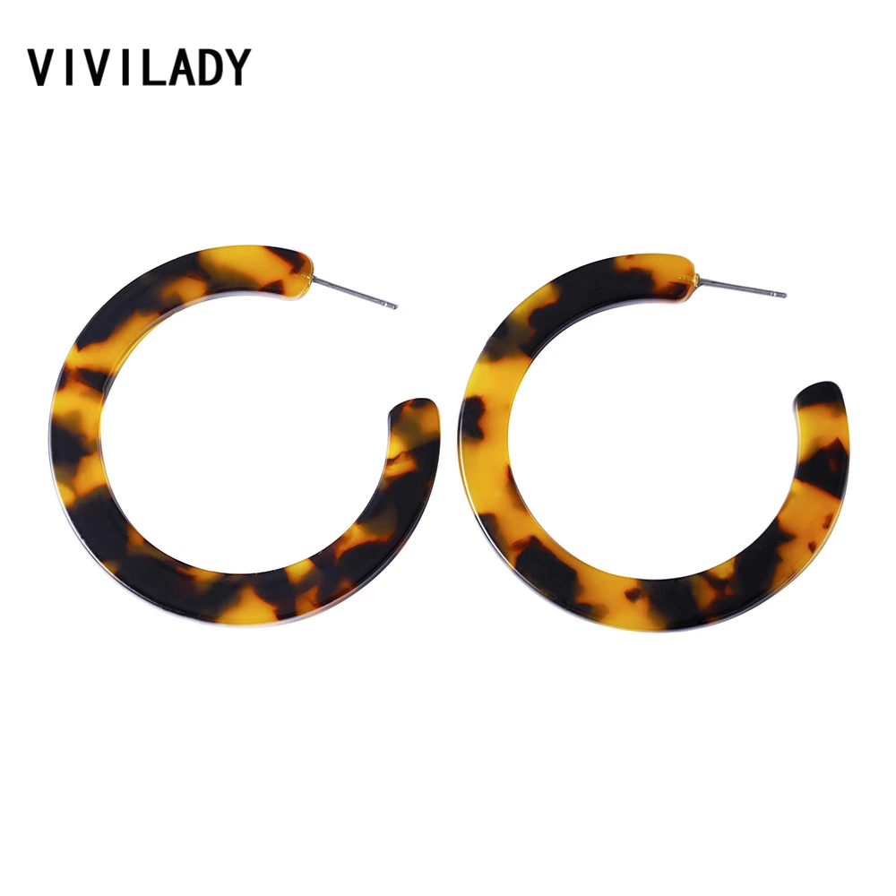 

VIVILADY Bohemian 5cm Round Hoop Earrings Women Circle Acrylic Acetic Acid Brincos Statement Boho Leopard Jewelry Party Gifts