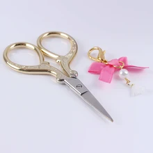 1Pc Gold Plated Nail Scissor with Bownot Bead Tassel Pendant Stickers Cutter Manicure Nail Art Tool with Pendant