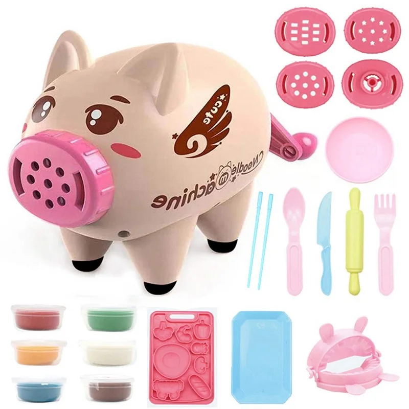 

3D Color Clay Mold house play Cook Plasticine clay Modeling Tool Kit pig Noodle Machine bread Food icecream Playdough maker Toys
