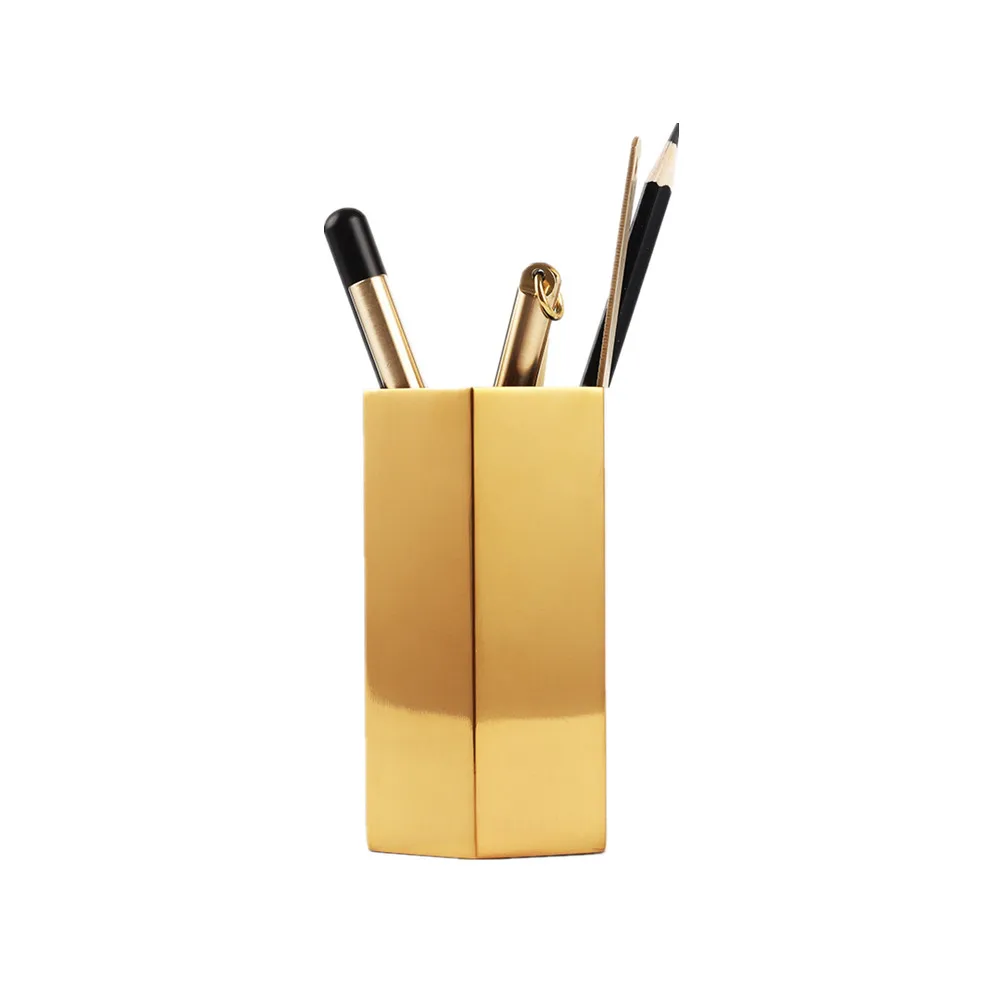 Luxury Desk Organizer Gold Stainless Steel Pencil Holder Case Pencil Container Office Stationery