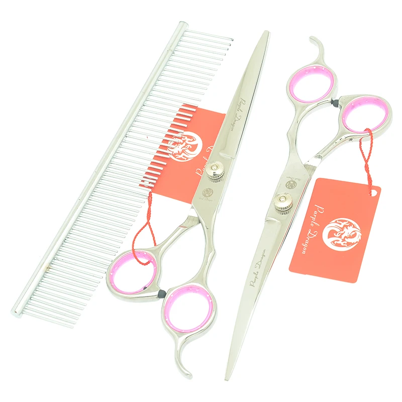 Tesoura de Prata Polegada Set Jp440c Dragão Roxo Pet Grooming Scissors Tesouras Cão Grande Reta & Emagrecimento Curvo Lzs0508 7.0 4 Pçs - 7 7.0 Polegada 4 Pçs set JP440C Dragão