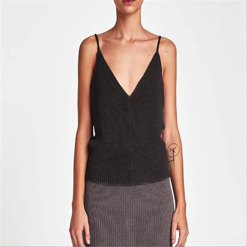 Buy women tank top 2018 sexy deep v neck tank Knitted