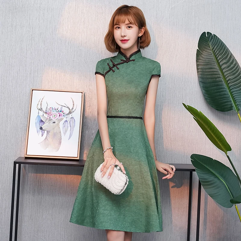 Китайское традиционное китайское платье Ципао, китайское платье Ципао зеленого цвета - Цвет: color2