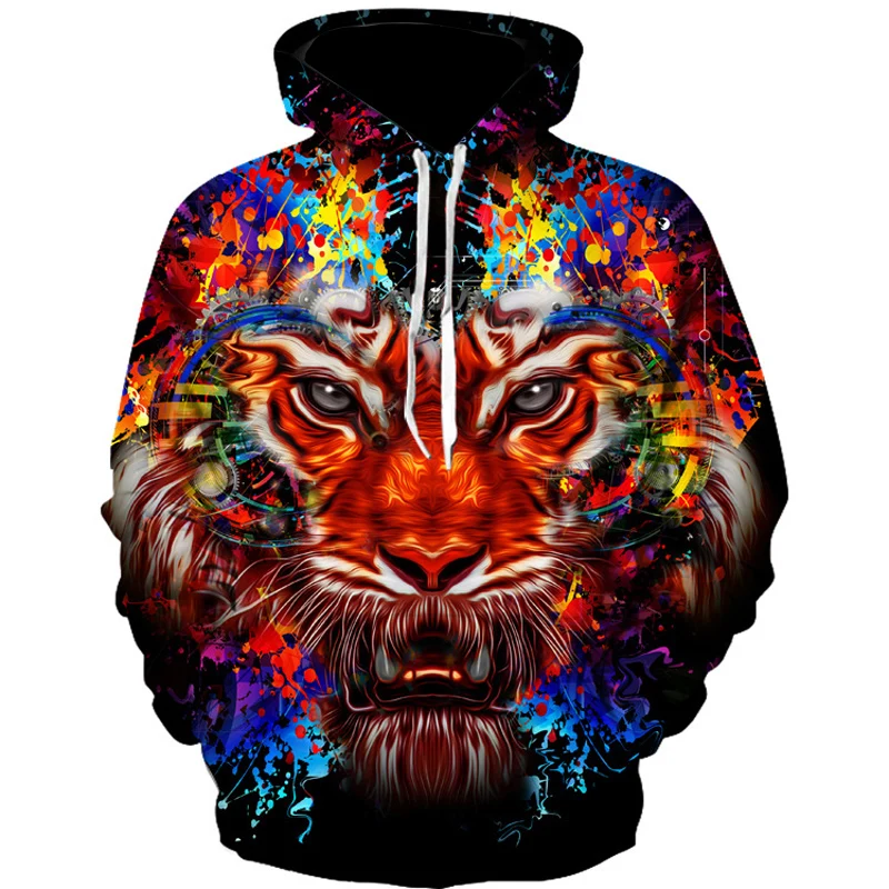 Multi color Tiger Printed Men Hoodies 3d Funny Graphic Sweatshirt for