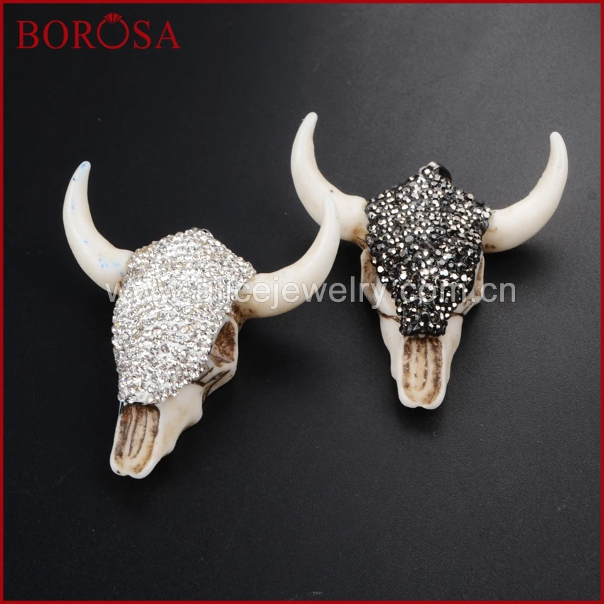 

BOROSA Longhorn resin horn cattle pendants bull cattle pendants Paved Black/White Zircon JAB338