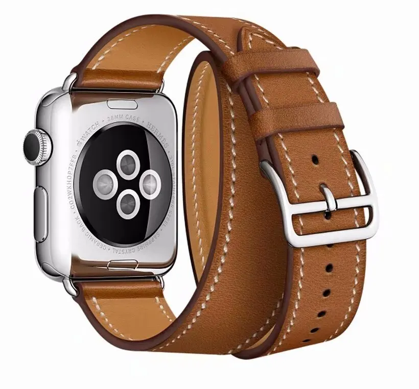 fashion Leather loop for iwatch Series 4 2 3 1 for Apple Watch band Strap Double Tour Extra Long 38mm 42mm 40mm 44mmseries 5 - Цвет ремешка: Коричневый