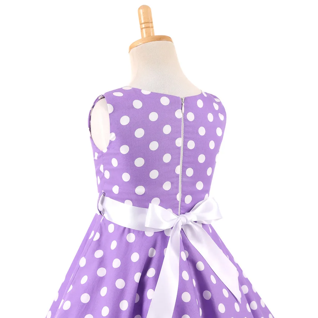 Новая модная летняя детская одежда для девочек-подростков в винтажном стиле, коллекция 1950 года, ретро платье без рукавов в горошек с поясом и бантом,, Z4