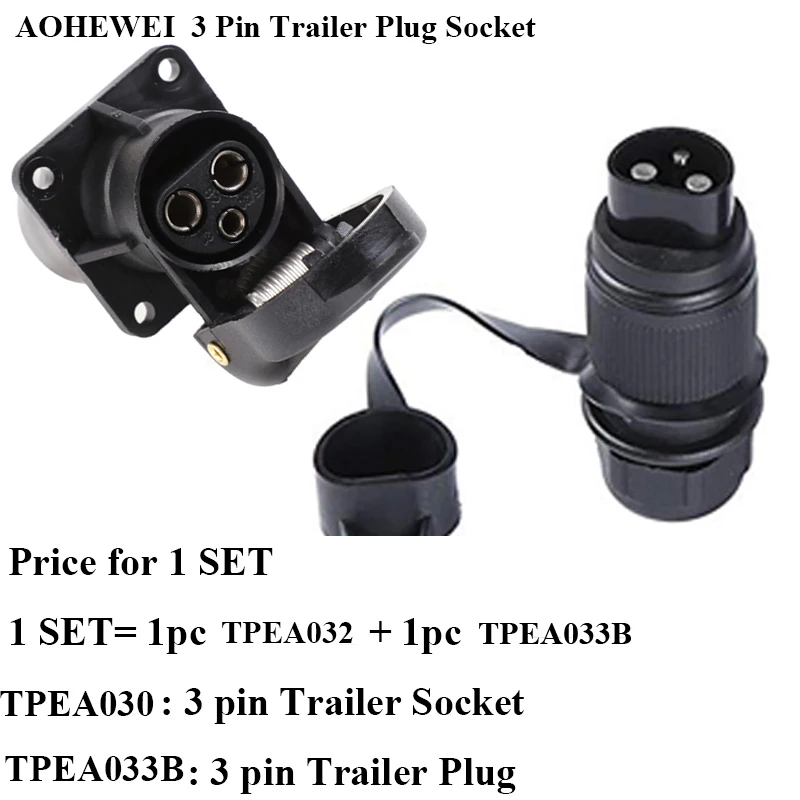 

AOHEWEI 12V 3 pole Standard EuropeanTrailer towingConnector adapte 1 pc 3 Pin Trailer Plastic Plug and 1 pc 3 Pin Truck Socket