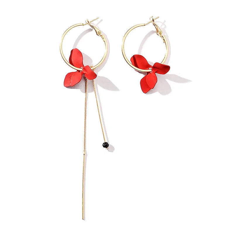 Korean Asymmetric Tassel Earrings Petal Drop For Women Flower Red Black Green White Earing Geometric Earings Jewelry | Украшения и