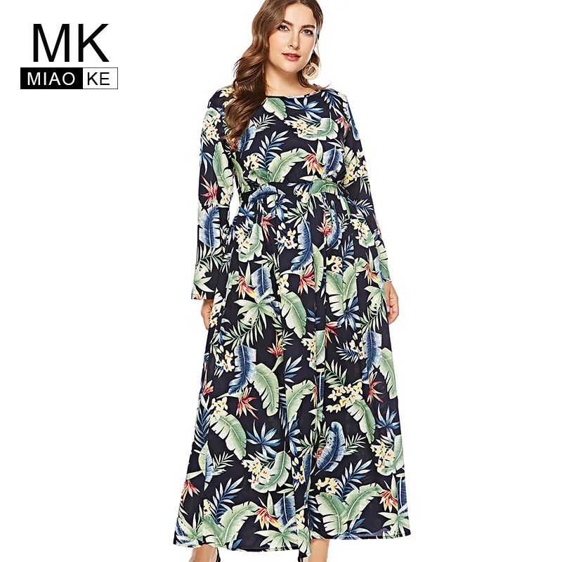

Miaoke Plus Size Long Sleeve Maxi boho Dress Women Clothing 2018 High Quality Fashion Floral Elegant Beach Dresses 4XL 5XL 6XL