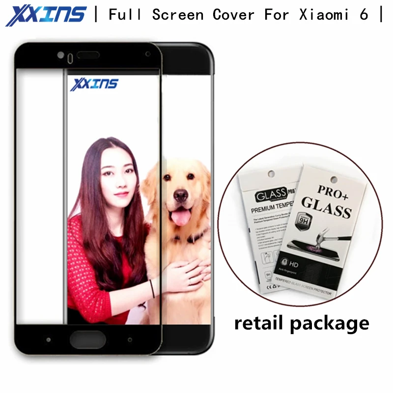 

Xxins retail package Tempered GLASS For Xiaomi mi6 2017 Full screen coverage coloful mobile phone Screen Protector
